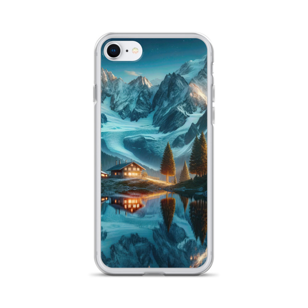 Stille Alpenmajestätik: Digitale Kunst mit Schnee und Bergsee-Spiegelung - iPhone Schutzhülle (durchsichtig) berge xxx yyy zzz iPhone 7/8