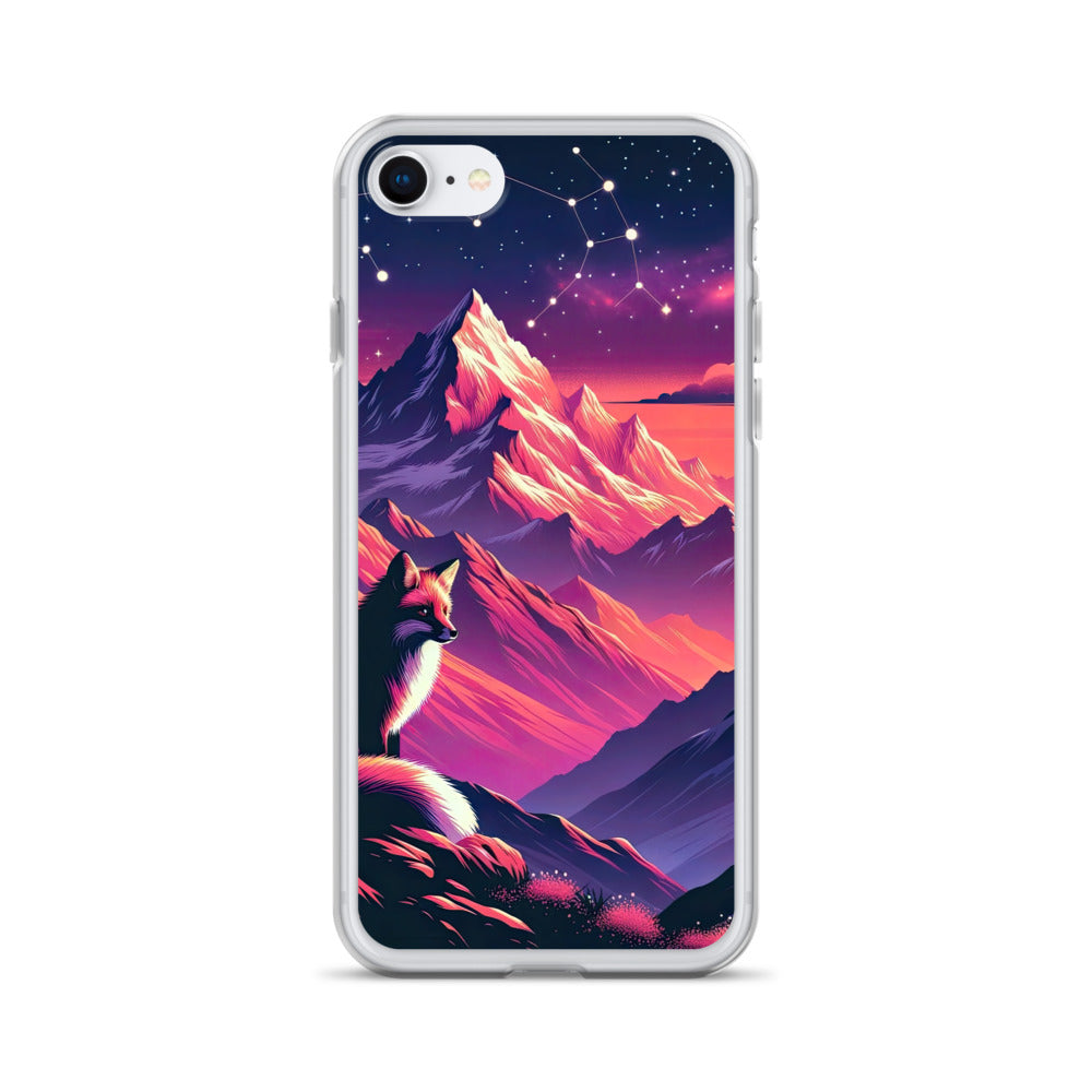 Fuchs im dramatischen Sonnenuntergang: Digitale Bergillustration in Abendfarben - iPhone Schutzhülle (durchsichtig) camping xxx yyy zzz iPhone 7 8