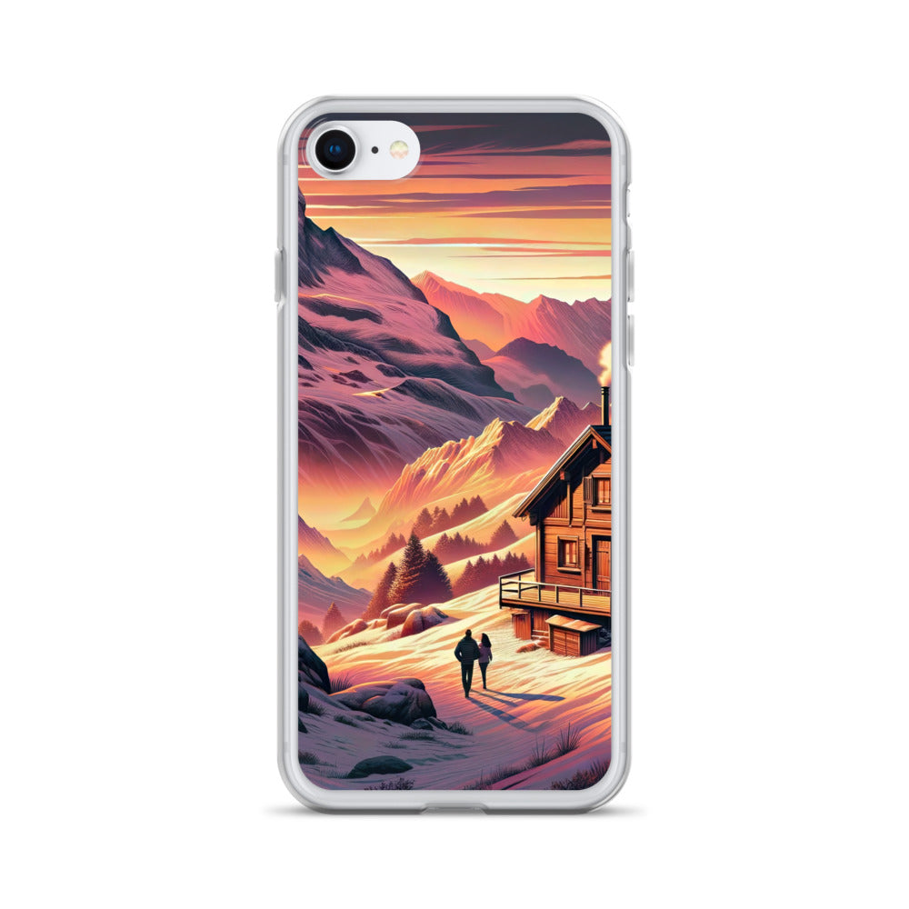 Berghütte im goldenen Sonnenuntergang: Digitale Alpenillustration - iPhone Schutzhülle (durchsichtig) berge xxx yyy zzz iPhone 7 8