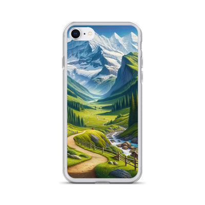 Wanderer in den Bergen und Wald: Digitale Malerei mit grünen kurvenreichen Pfaden - iPhone Schutzhülle (durchsichtig) wandern xxx yyy zzz iPhone 7/8