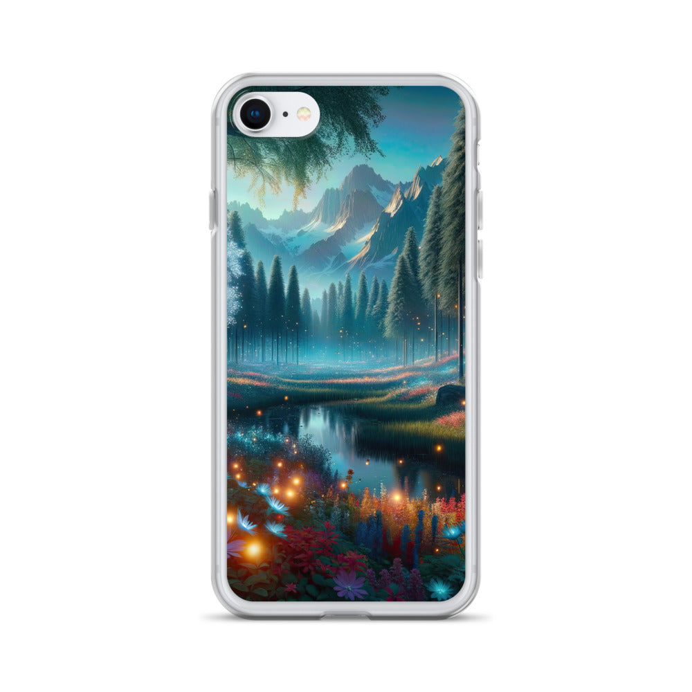 Ätherischer Alpenwald: Digitale Darstellung mit leuchtenden Bäumen und Blumen - iPhone Schutzhülle (durchsichtig) camping xxx yyy zzz iPhone 7 8
