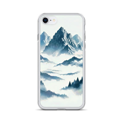 Nebeliger Alpenmorgen-Essenz, verdeckte Täler und Wälder - iPhone Schutzhülle (durchsichtig) berge xxx yyy zzz iPhone 7 8