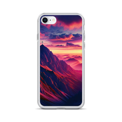 Dramatischer Alpen-Sonnenaufgang, Gipfelkreuz und warme Himmelsfarben - iPhone Schutzhülle (durchsichtig) berge xxx yyy zzz iPhone 7 8