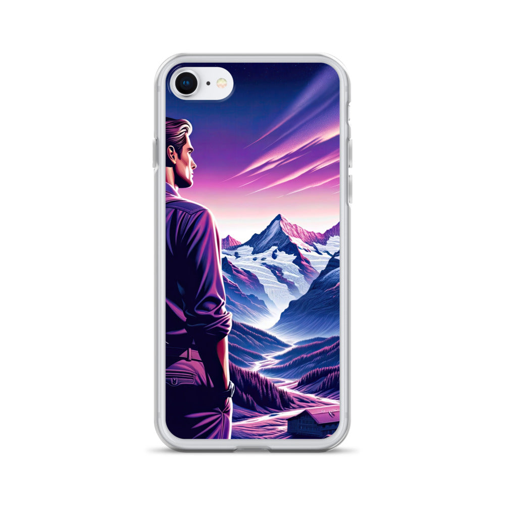 Wanderer in alpiner Dämmerung, schneebedeckte Gipfel ins Unendliche - iPhone Schutzhülle (durchsichtig) wandern xxx yyy zzz iPhone 7 8