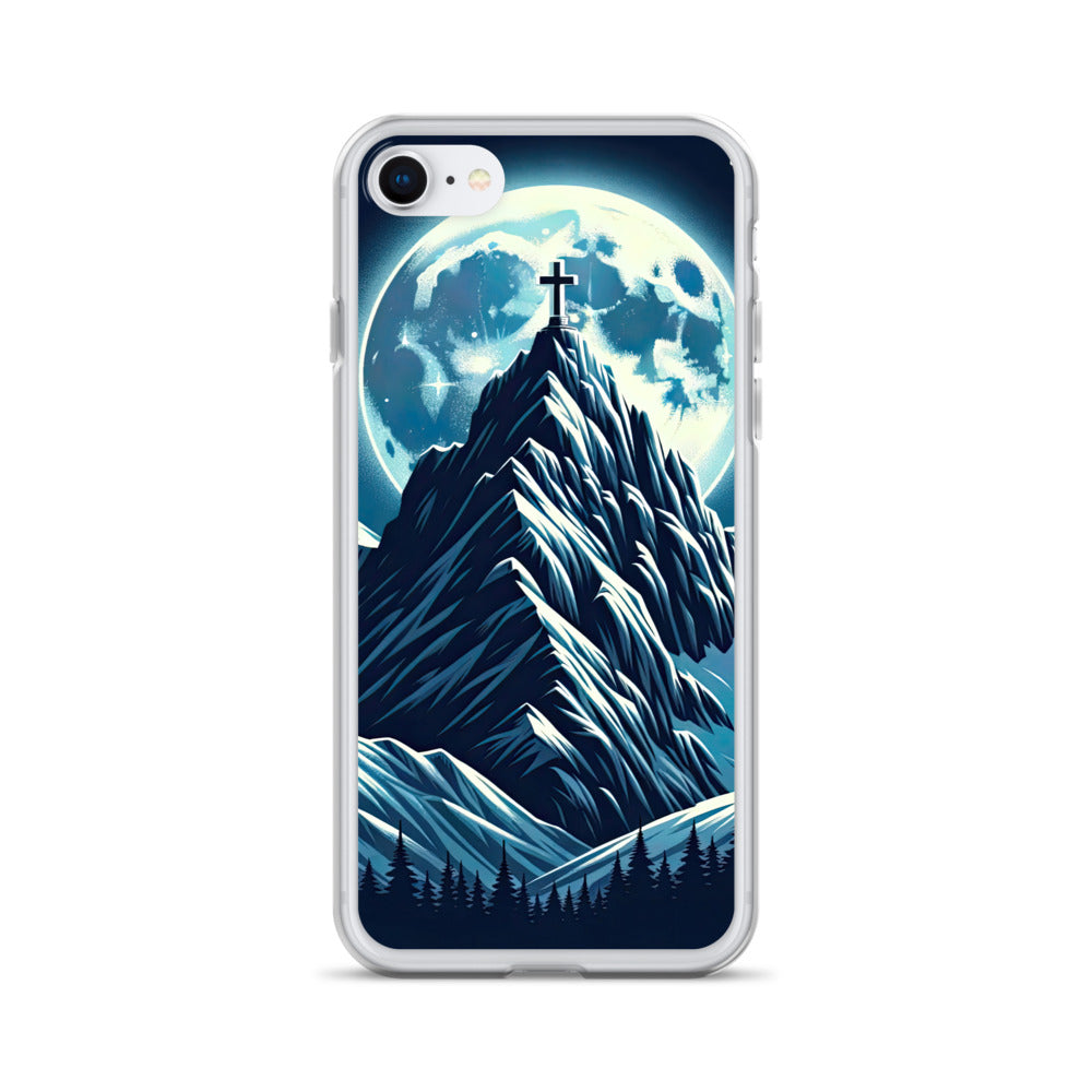 Mondnacht und Gipfelkreuz in den Alpen, glitzernde Schneegipfel - iPhone Schutzhülle (durchsichtig) berge xxx yyy zzz iPhone 7 8