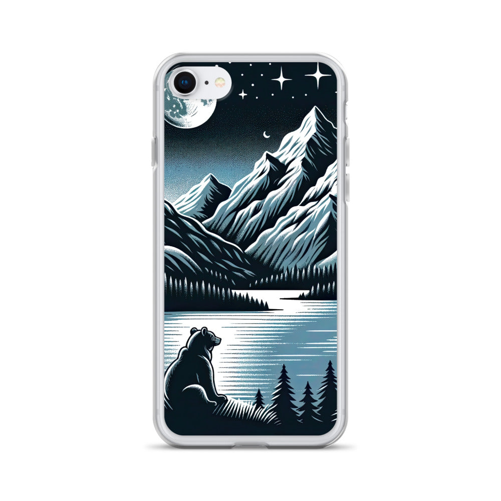 Bär in Alpen-Mondnacht, silberne Berge, schimmernde Seen - iPhone Schutzhülle (durchsichtig) camping xxx yyy zzz iPhone 7 8