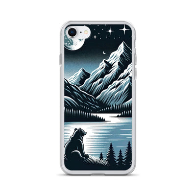 Bär in Alpen-Mondnacht, silberne Berge, schimmernde Seen - iPhone Schutzhülle (durchsichtig) camping xxx yyy zzz iPhone 7/8