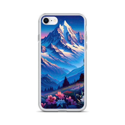 Steinbock bei Dämmerung in den Alpen, sonnengeküsste Schneegipfel - iPhone Schutzhülle (durchsichtig) berge xxx yyy zzz iPhone 7/8