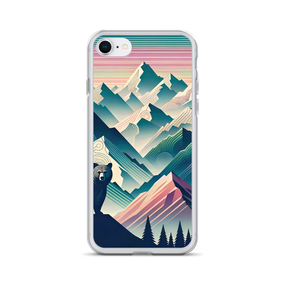 Bär im Panoramablick der Alpen, moderne Kunst-Gebirgsschichten - iPhone Schutzhülle (durchsichtig) camping xxx yyy zzz iPhone 7 8