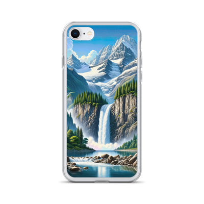 Illustration einer unberührten Alpenkulisse im Hochsommer. Wasserfall und See - iPhone Schutzhülle (durchsichtig) berge xxx yyy zzz iPhone 7 8