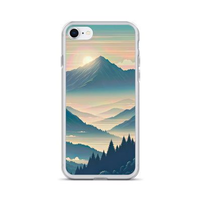 Bergszene bei Morgendämmerung, erste Sonnenstrahlen auf Bergrücken - iPhone Schutzhülle (durchsichtig) berge xxx yyy zzz iPhone 7/8
