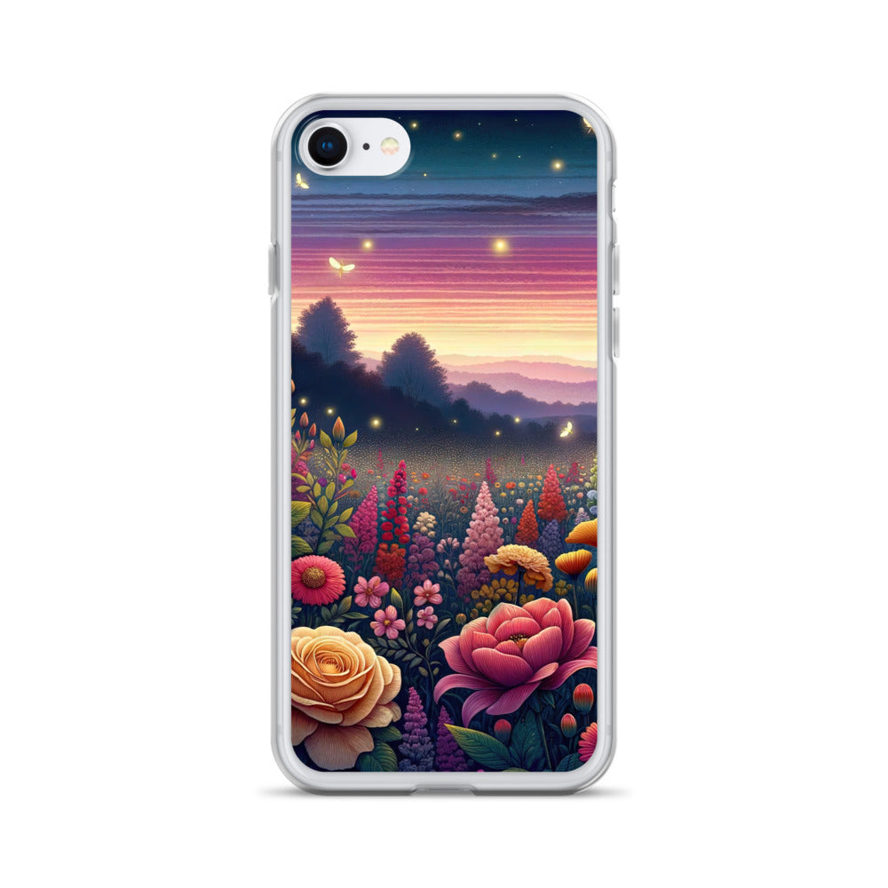 Skurriles Blumenfeld in Dämmerung, farbenfrohe Rosen, Lilien, Ringelblumen - iPhone Schutzhülle (durchsichtig) camping xxx yyy zzz iPhone 7 8