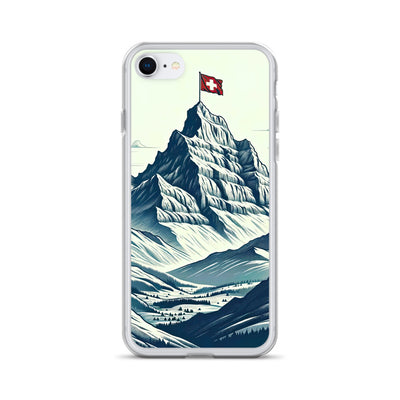 Ausgedehnte Bergkette mit dominierendem Gipfel und wehender Schweizer Flagge - iPhone Schutzhülle (durchsichtig) berge xxx yyy zzz iPhone 7/8