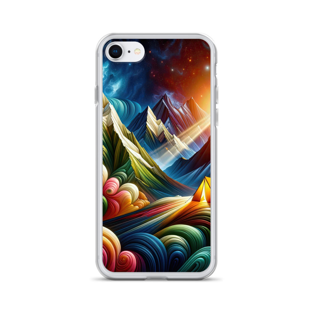 Abstrakte Bergwelt in lebendigen Farben mit Zelt - iPhone Schutzhülle (durchsichtig) camping xxx yyy zzz iPhone 7 8