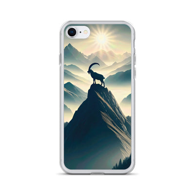 Morgendlicher Steinbock auf Alpengipfel, steile Berghänge - iPhone Schutzhülle (durchsichtig) berge xxx yyy zzz iPhone 7/8