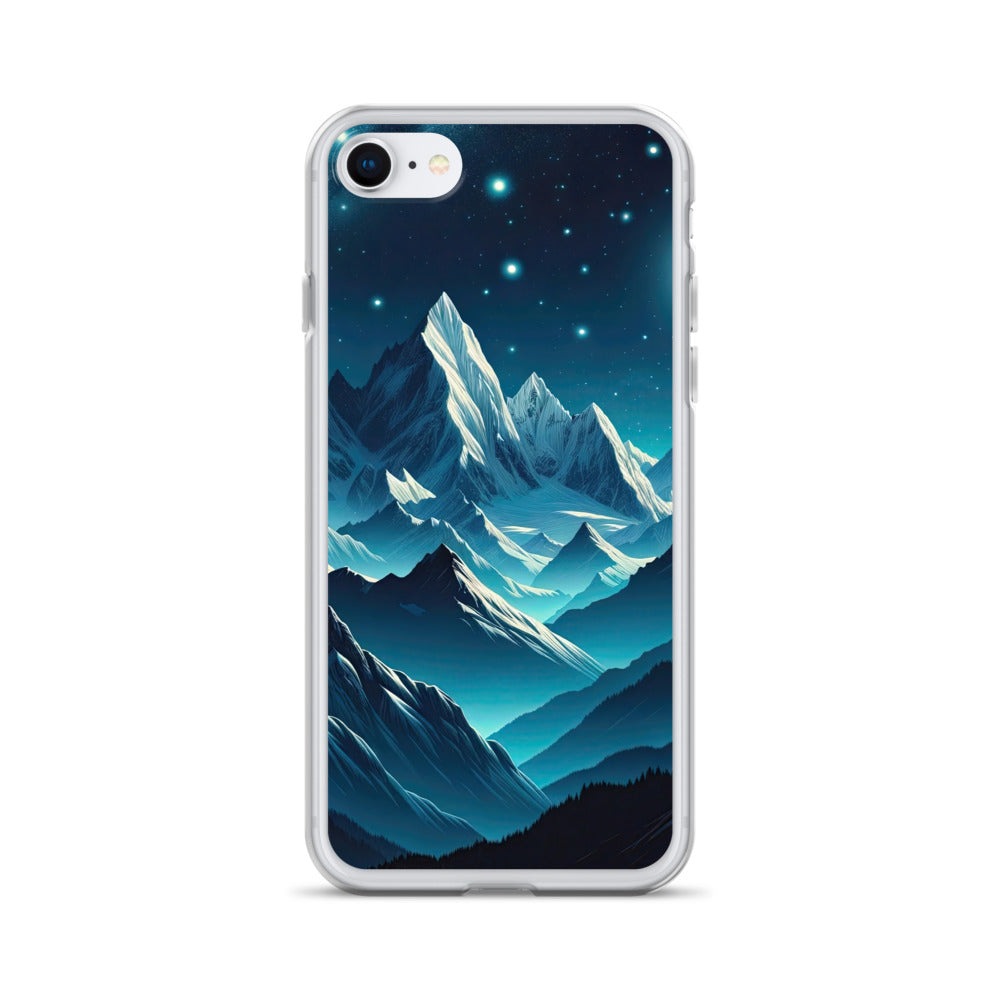 Sternenklare Nacht über den Alpen, Vollmondschein auf Schneegipfeln - iPhone Schutzhülle (durchsichtig) berge xxx yyy zzz iPhone 7 8