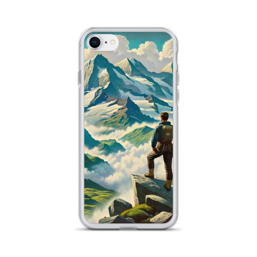 Panoramablick der Alpen mit Wanderer auf einem Hügel und schroffen Gipfeln - iPhone Schutzhülle (durchsichtig) wandern xxx yyy zzz iPhone 7 8