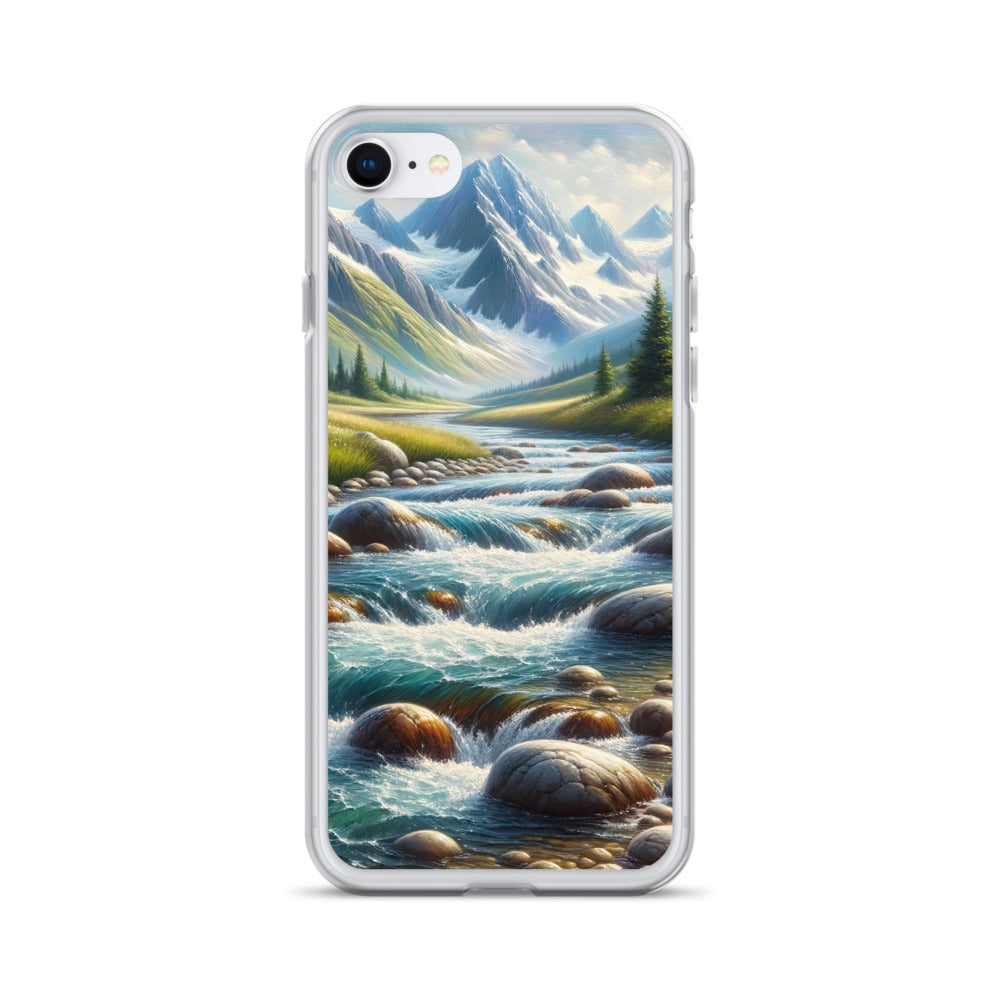 Ölgemälde eines Gebirgsbachs durch felsige Landschaft - iPhone Schutzhülle (durchsichtig) berge xxx yyy zzz iPhone 7 8