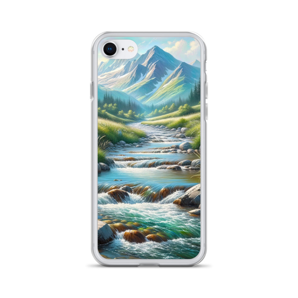 Sanfter Gebirgsbach in Ölgemälde, klares Wasser über glatten Felsen - iPhone Schutzhülle (durchsichtig) berge xxx yyy zzz iPhone 7/8