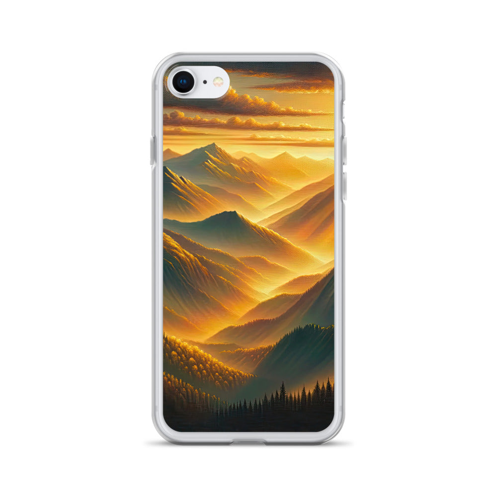Ölgemälde der Berge in der goldenen Stunde, Sonnenuntergang über warmer Landschaft - iPhone Schutzhülle (durchsichtig) berge xxx yyy zzz iPhone 7 8