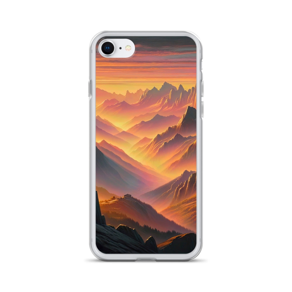 Ölgemälde der Alpen in der goldenen Stunde mit Wanderer, Orange-Rosa Bergpanorama - iPhone Schutzhülle (durchsichtig) wandern xxx yyy zzz iPhone 7 8