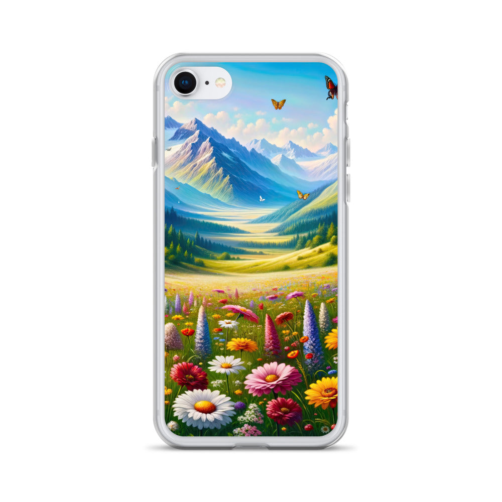 Ölgemälde einer ruhigen Almwiese, Oase mit bunter Wildblumenpracht - iPhone Schutzhülle (durchsichtig) camping xxx yyy zzz iPhone 7 8