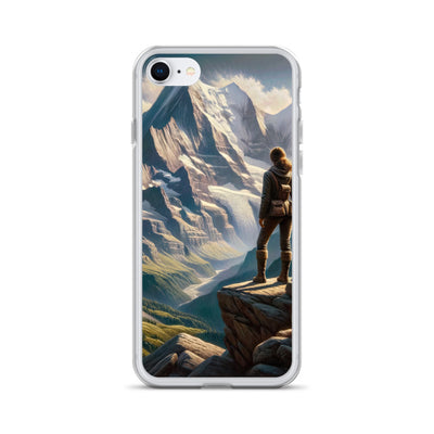 Ölgemälde der Alpengipfel mit Schweizer Abenteurerin auf Felsvorsprung - iPhone Schutzhülle (durchsichtig) wandern xxx yyy zzz iPhone 7/8