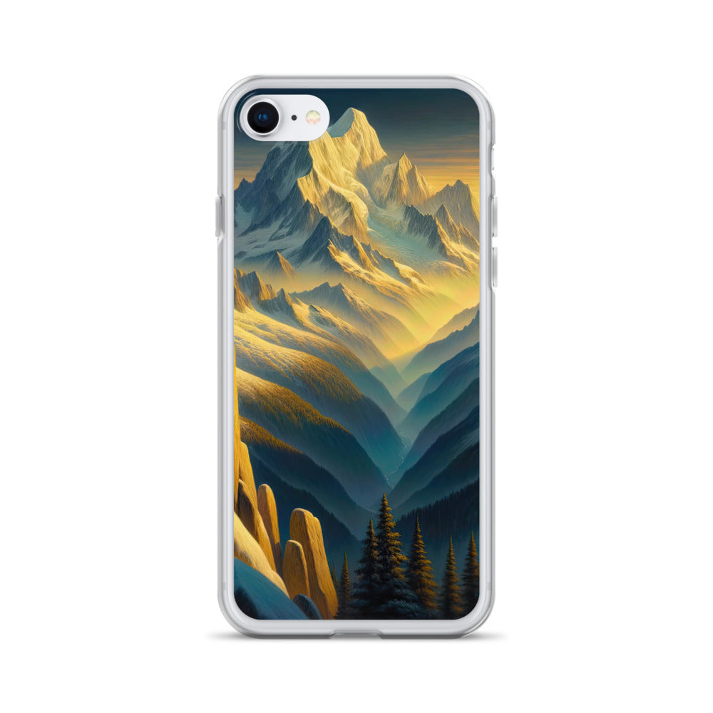 Ölgemälde eines Wanderers bei Morgendämmerung auf Alpengipfeln mit goldenem Sonnenlicht - iPhone Schutzhülle (durchsichtig) wandern xxx yyy zzz iPhone 7 8