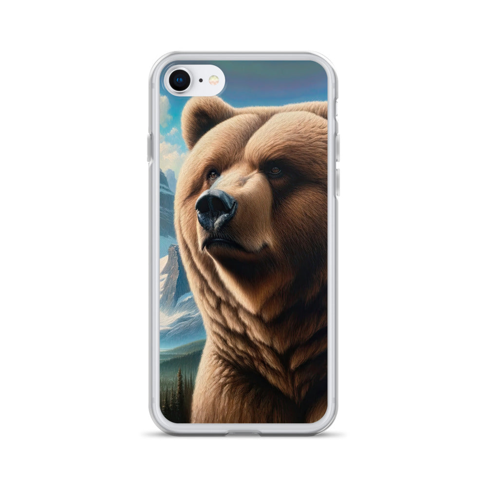 Realistisches Ölgemälde eines männlichen Bären in den Bergen mit Fokus auf Stärke und Schärfe - iPhone Schutzhülle (durchsichtig) camping xxx yyy zzz iPhone 7 8