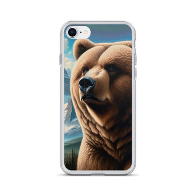 Realistisches Ölgemälde eines männlichen Bären in den Bergen mit Fokus auf Stärke und Schärfe - iPhone Schutzhülle (durchsichtig) camping xxx yyy zzz iPhone 7/8