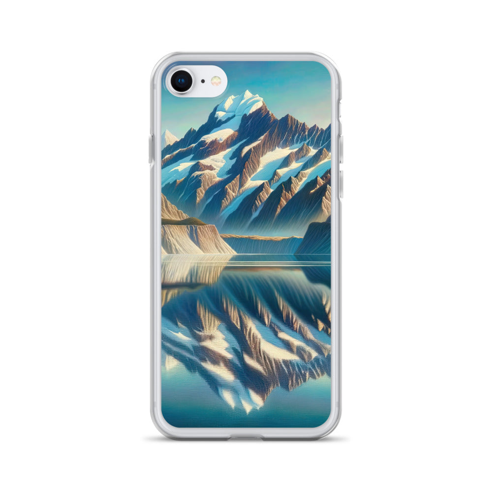Ölgemälde eines unberührten Sees, der die Bergkette spiegelt - iPhone Schutzhülle (durchsichtig) berge xxx yyy zzz iPhone 7/8