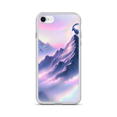 Pastellzeichnung der Alpen im Morgengrauen mit Steinbock in Rosa- und Lavendeltönen - iPhone Schutzhülle (durchsichtig) berge xxx yyy zzz iPhone 7/8
