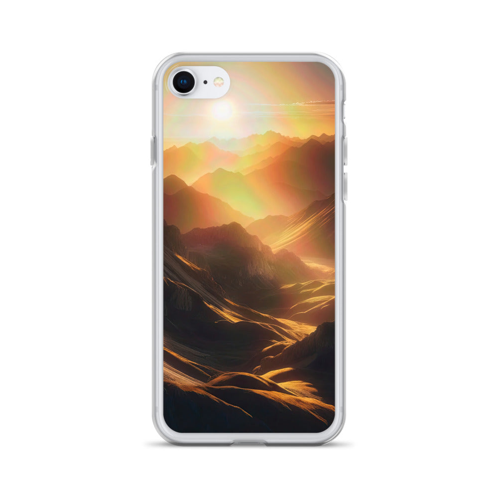 Foto der goldenen Stunde in den Bergen mit warmem Schein über zerklüftetem Gelände - iPhone Schutzhülle (durchsichtig) berge xxx yyy zzz iPhone 7 8