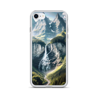 Foto der sommerlichen Alpen mit üppigen Gipfeln und Wasserfall - iPhone Schutzhülle (durchsichtig) berge xxx yyy zzz iPhone 7/8