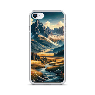 Quadratisches Kunstwerk der Alpen, majestätische Berge unter goldener Sonne - iPhone Schutzhülle (durchsichtig) berge xxx yyy zzz iPhone 7/8