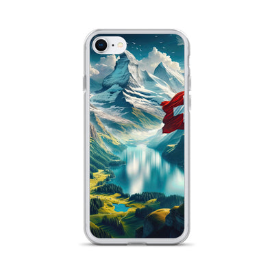 Ultraepische, fotorealistische Darstellung der Schweizer Alpenlandschaft mit Schweizer Flagge - iPhone Schutzhülle (durchsichtig) berge xxx yyy zzz iPhone 7/8
