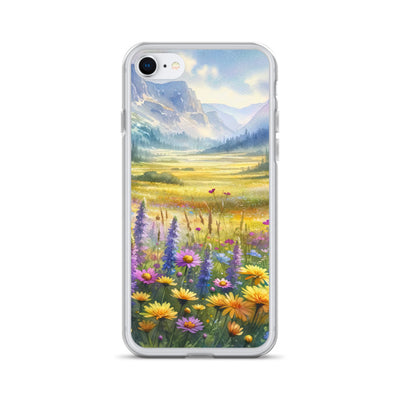 Aquarell einer Almwiese in Ruhe, Wildblumenteppich in Gelb, Lila, Rosa - iPhone Schutzhülle (durchsichtig) berge xxx yyy zzz iPhone 7/8