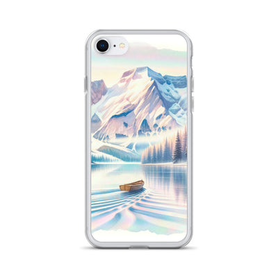 Aquarell eines klaren Alpenmorgens, Boot auf Bergsee in Pastelltönen - iPhone Schutzhülle (durchsichtig) berge xxx yyy zzz iPhone 7/8