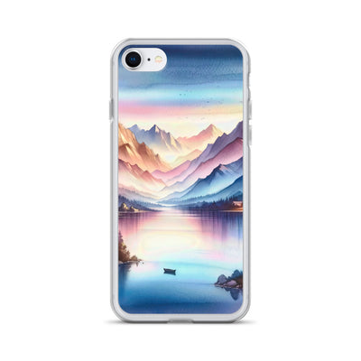 Aquarell einer Dämmerung in den Alpen, Boot auf einem See in Pastell-Licht - iPhone Schutzhülle (durchsichtig) berge xxx yyy zzz iPhone 7/8