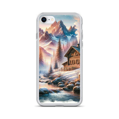Aquarell einer Alpenszene im Morgengrauen, Haus in den Bergen - iPhone Schutzhülle (durchsichtig) berge xxx yyy zzz iPhone 7/8