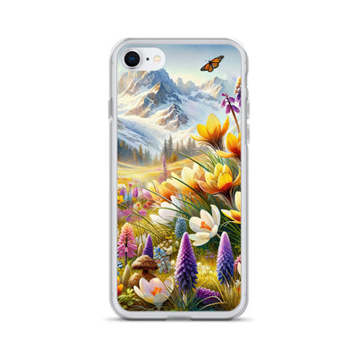 Aquarell einer ruhigen Almwiese, farbenfrohe Bergblumen in den Alpen - iPhone Schutzhülle (durchsichtig) berge xxx yyy zzz iPhone 7/8