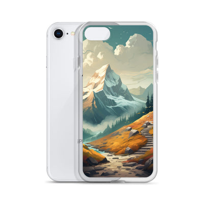 Berge, Wald und Wanderweg - Malerei - iPhone Schutzhülle (durchsichtig) berge xxx