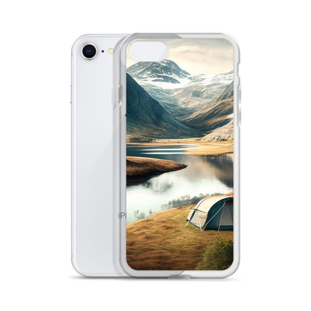 Zelt, Berge und Bergsee - iPhone Schutzhülle (durchsichtig) camping xxx