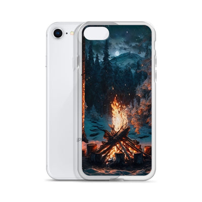 Lagerfeuer beim Camping - Wald mit Schneebedeckten Bäumen - Malerei - iPhone Schutzhülle (durchsichtig) camping xxx