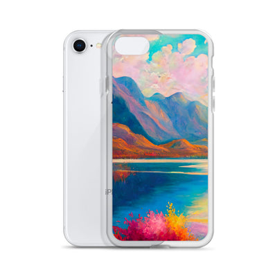 Berglandschaft und Bergsee - Farbige Ölmalerei - iPhone Schutzhülle (durchsichtig) berge xxx