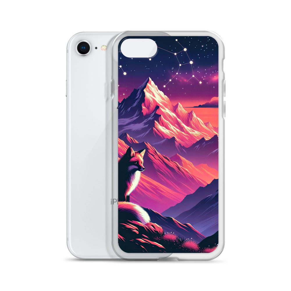 Fuchs im dramatischen Sonnenuntergang: Digitale Bergillustration in Abendfarben - iPhone Schutzhülle (durchsichtig) camping xxx yyy zzz