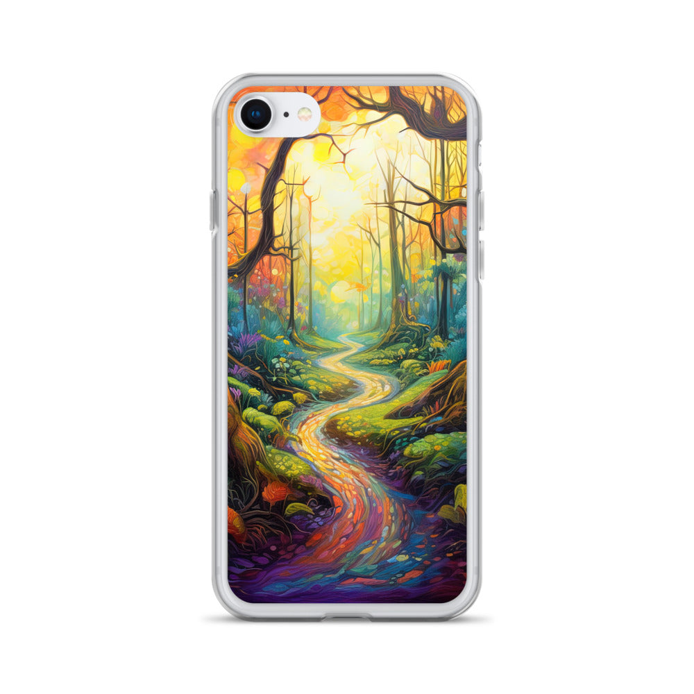 Wald und Wanderweg - Bunte, farbenfrohe Malerei - iPhone Schutzhülle (durchsichtig) camping xxx iPhone SE