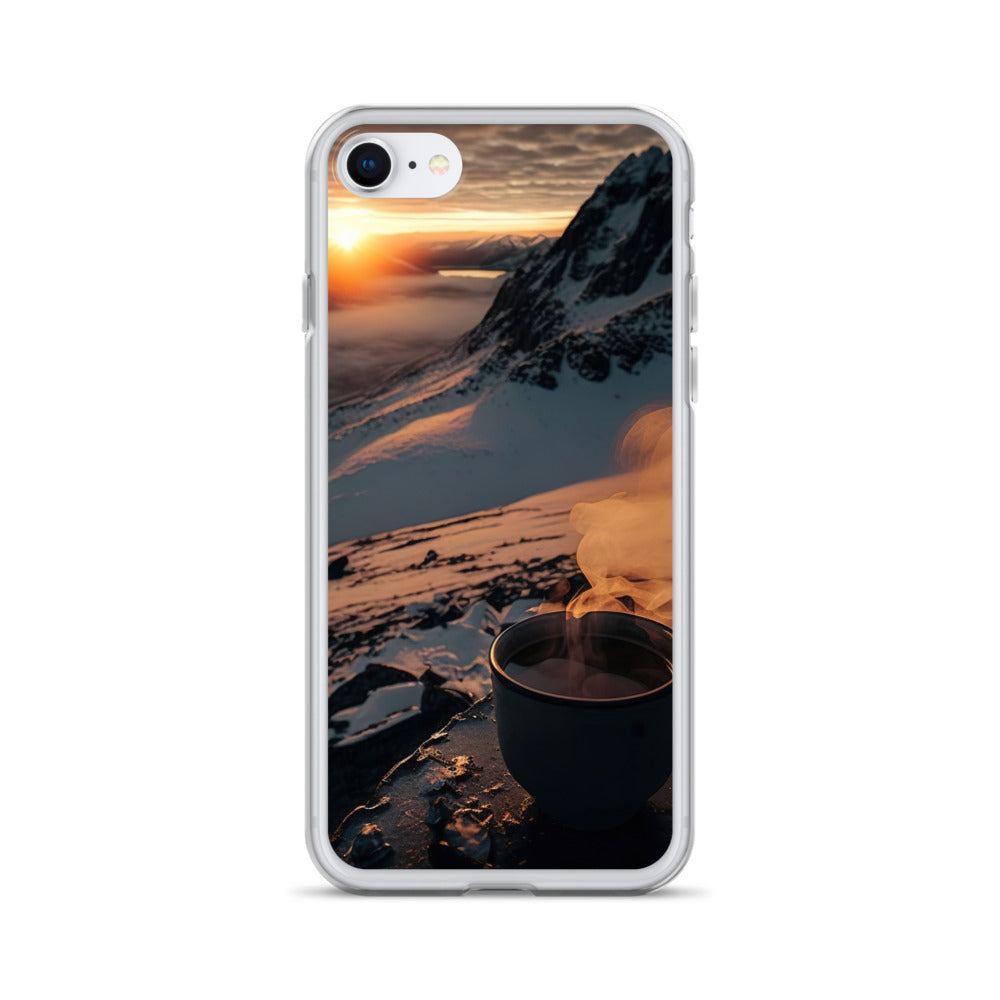 Heißer Kaffee auf einem schneebedeckten Berg - iPhone Schutzhülle (durchsichtig) berge xxx iPhone SE