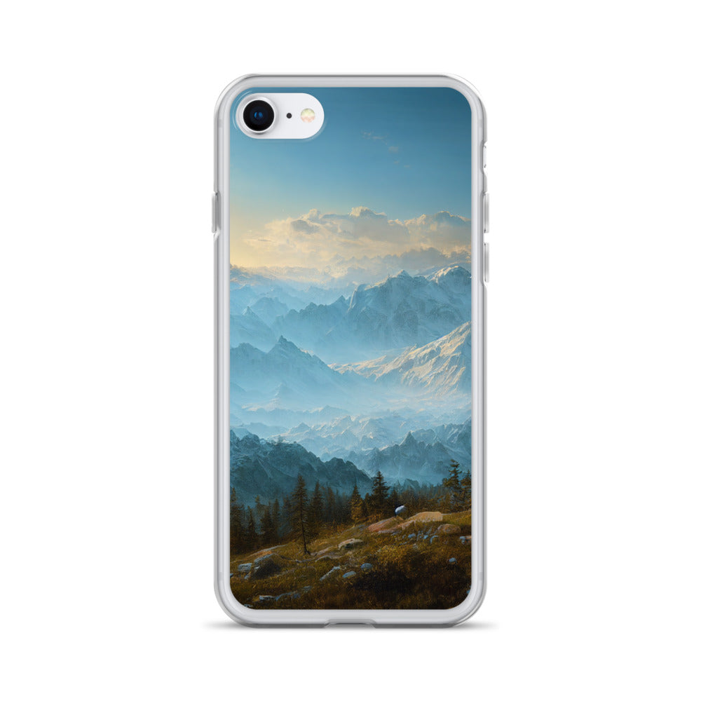 Schöne Berge mit Nebel bedeckt - Ölmalerei - iPhone Schutzhülle (durchsichtig) berge xxx iPhone SE