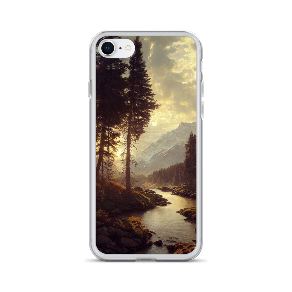 Landschaft mit Bergen, Fluss und Bäumen - Malerei - iPhone Schutzhülle (durchsichtig) berge xxx iPhone SE